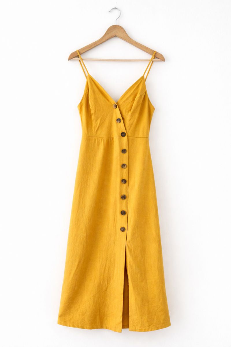 Mustard Yellow Linen Maxi Dress