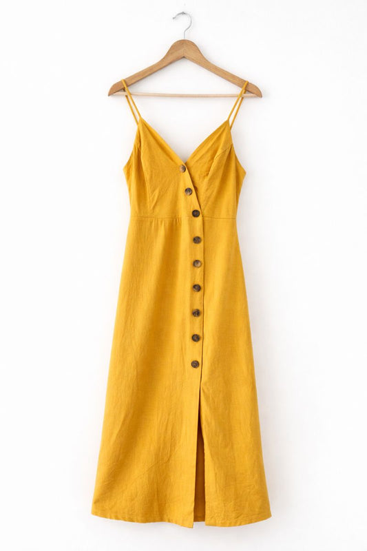 Mustard Yellow Linen Maxi Dress