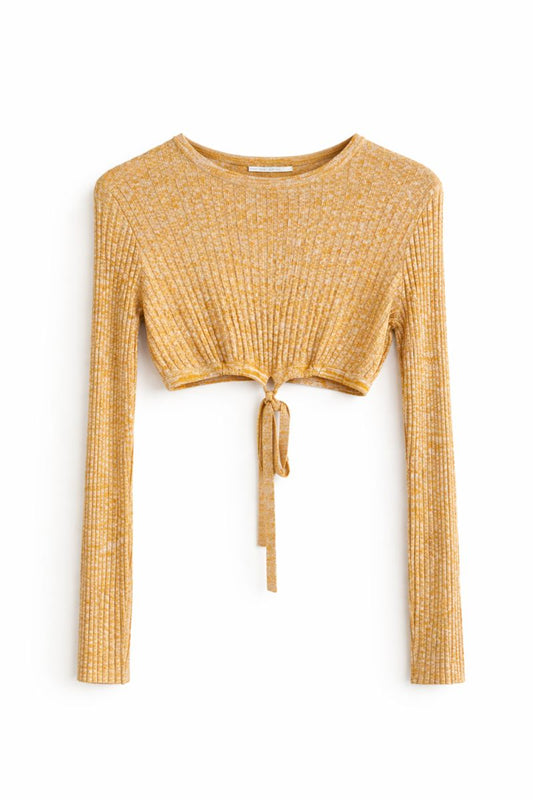 Yellow Long Steeve Ribbed Crop
