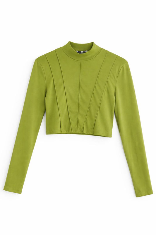 Green Long Steeve Crop Top
