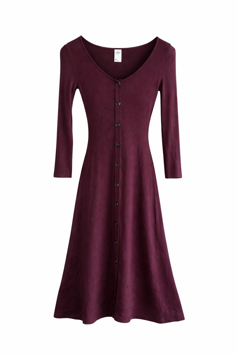 Burgundy Ribbed Maxi Long Sleeve Dress