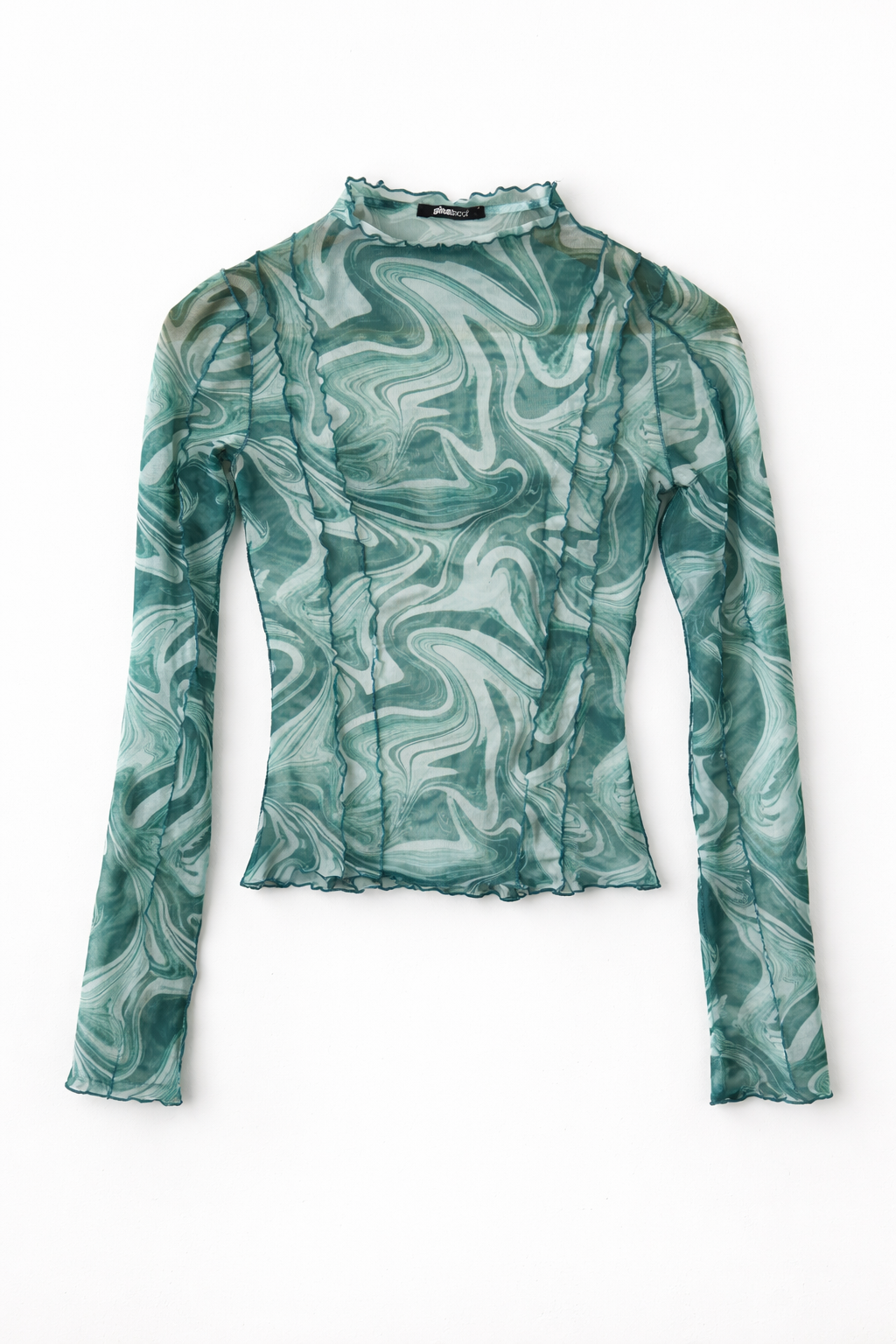 Green Marble Semi Sheer Long Sleeve Top