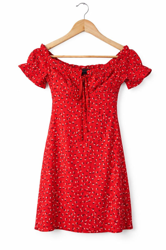 Red Floral Off-Shoulder Mini Dress