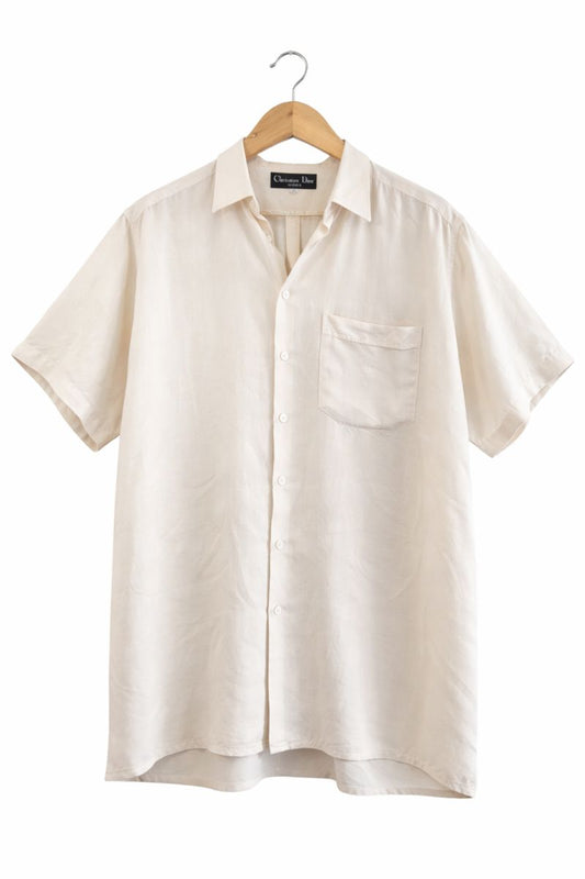 Christian Dior Cream Short Sleeve Button-Up Shirt