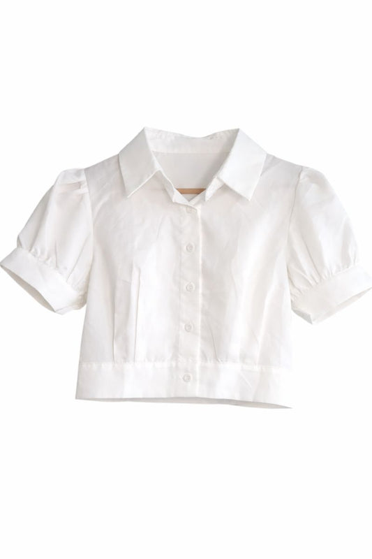 Crisp Cropped White Puff-Sleeve Shirt