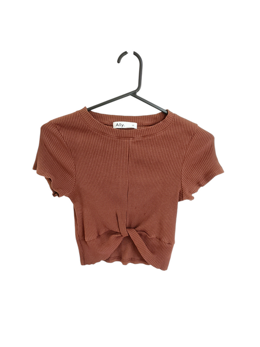 Chocolate Ribbed Knot Crop Tee