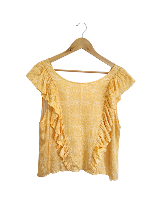 Yellow Ruffle Print Sleeveless Blouse