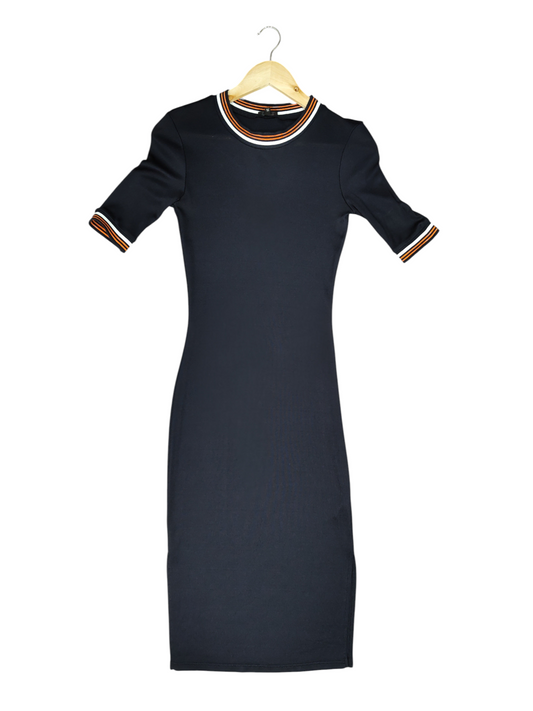 River Island Navy Blue Ribbed Contrast-Trim Midi Dress