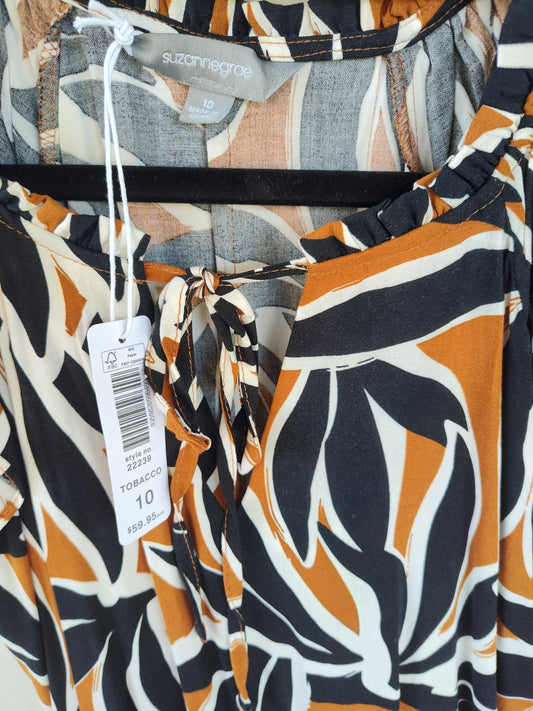 Abstract Leaf Print Midi Dress