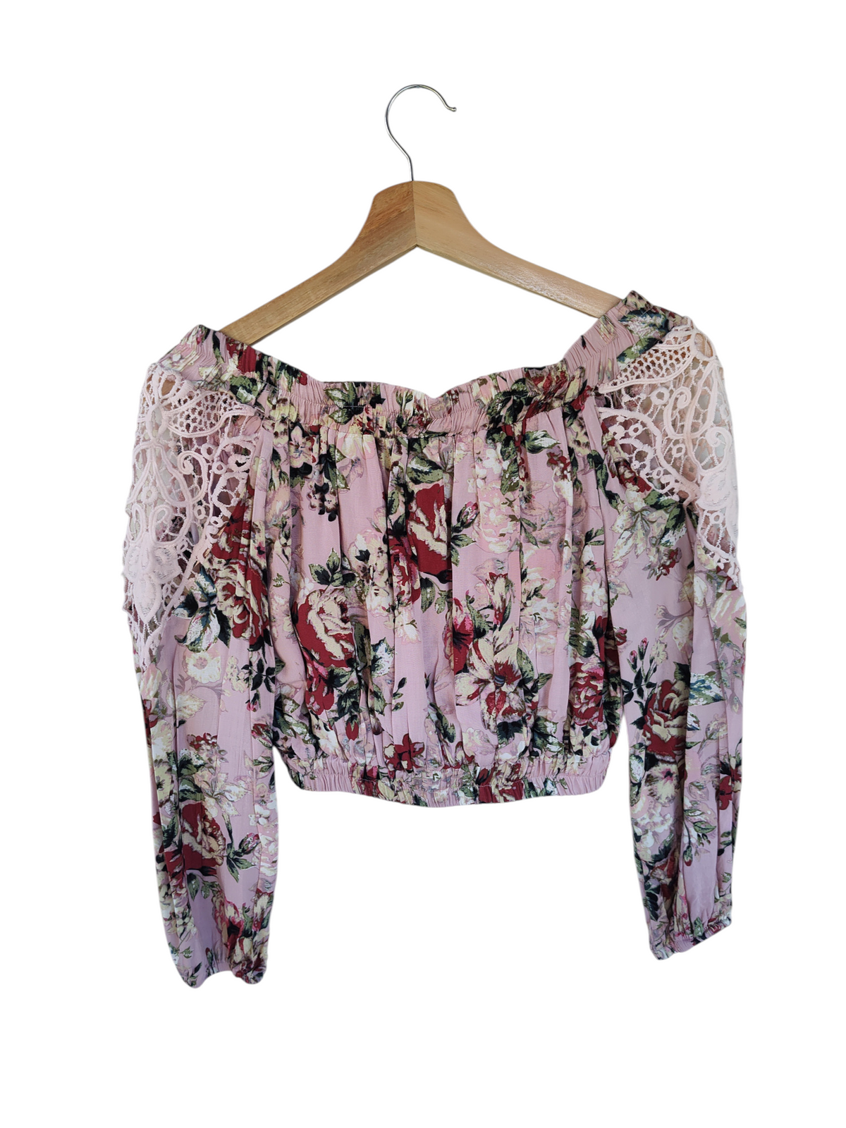 Blush pink floral cropped blouse