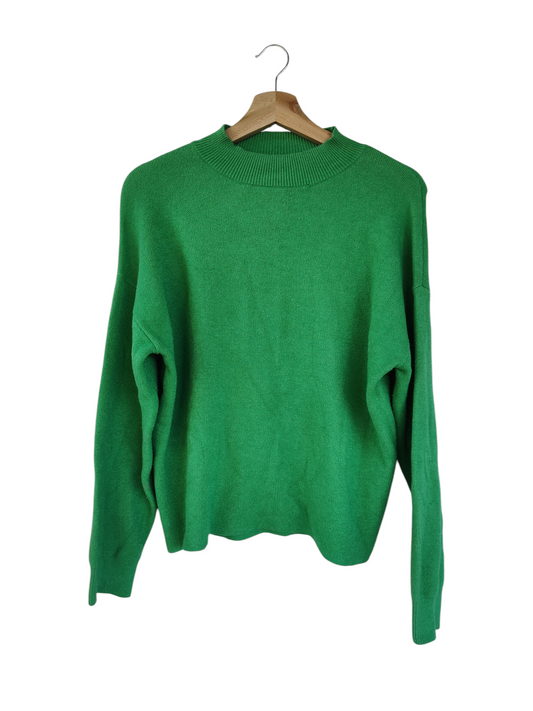 Bright green crew-neck knit jumper