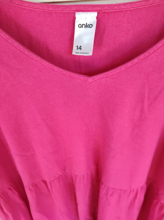 Hot Pink Tiered Ruffle Mini Dress – Size 14