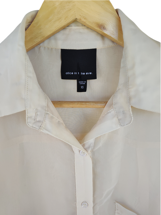 Alice in the Eve Cream Sheer Button-Up Shirt