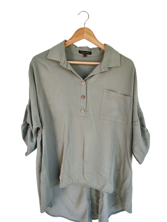 Caroline Morgan Sage Green Oversized Hi-Low Shirt