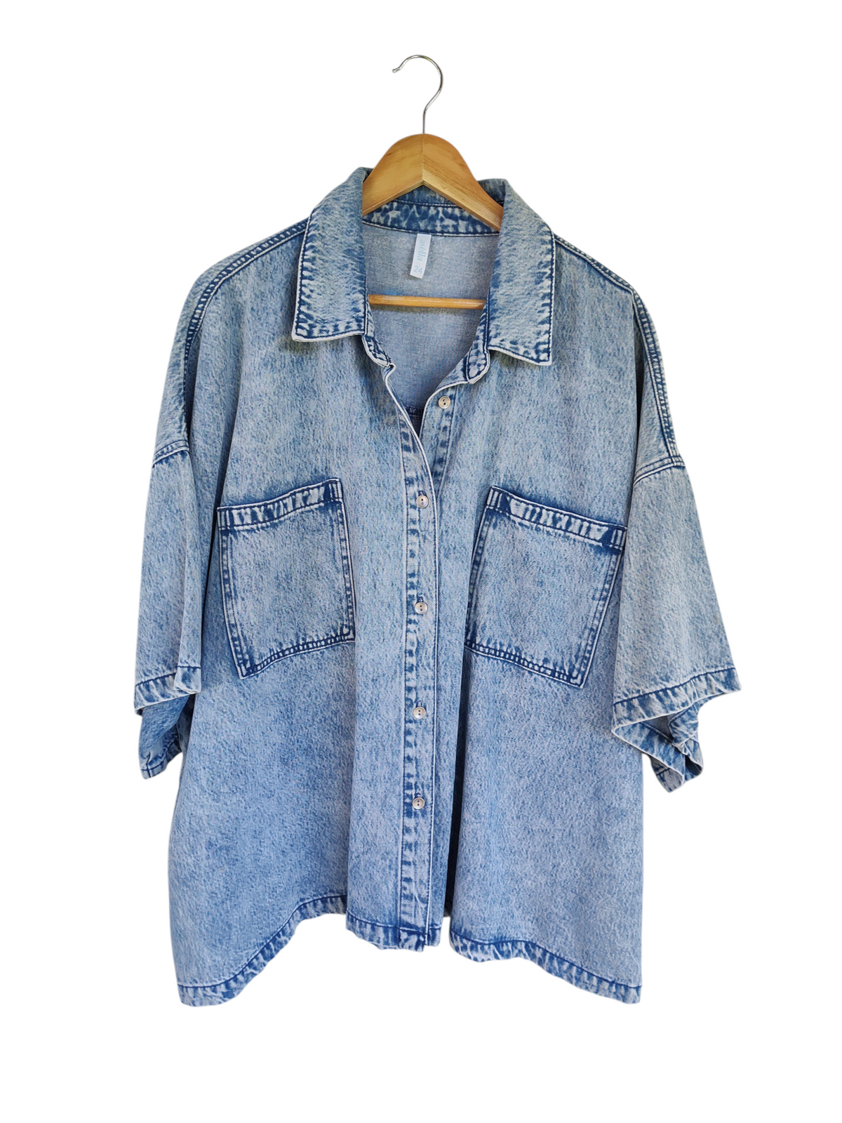 Light blue acid-wash denim shirt