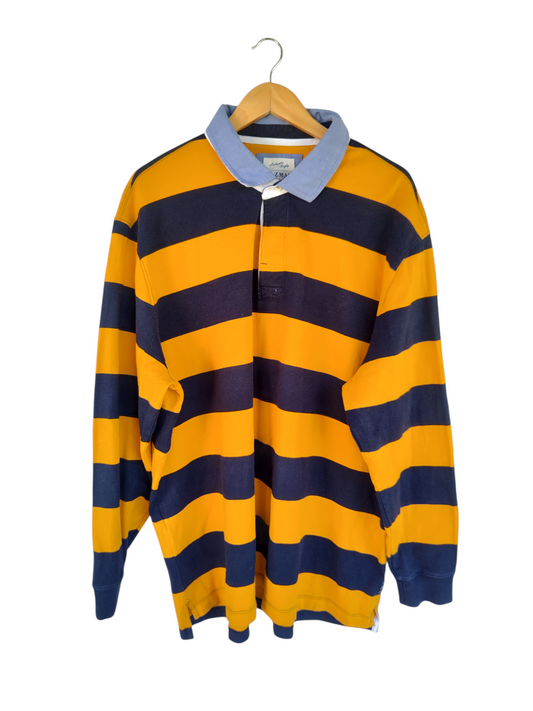 Mustard & Navy Striped Long Sleeve Rugby Polo
