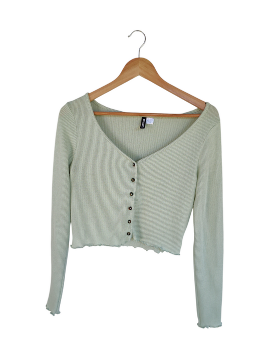 Divided Sage Green Ribbed Button Front Crop Top