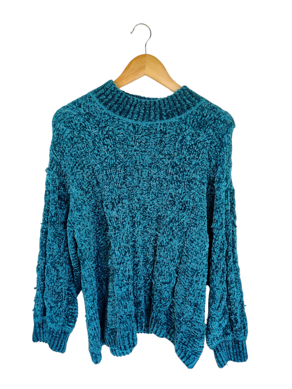 Avella Teal Chenille Cable Knit Jumper