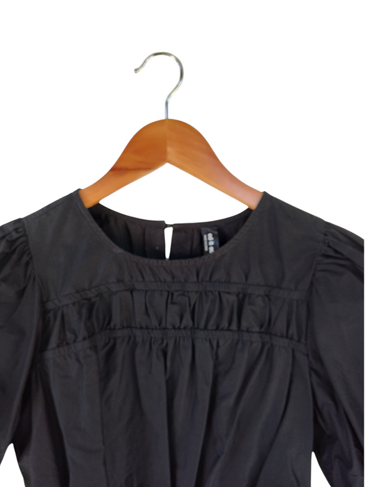 Black Puff Sleeve Ruched Crop Top