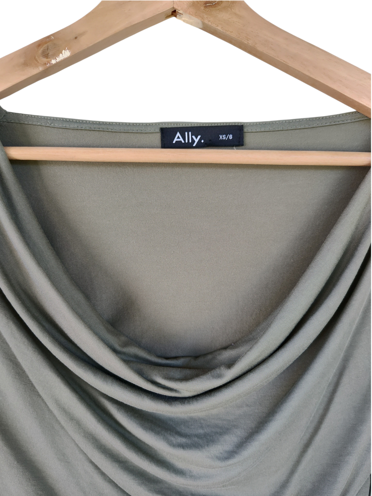 Ally Khaki Cowl Neck Ruched Long Sleeve Top