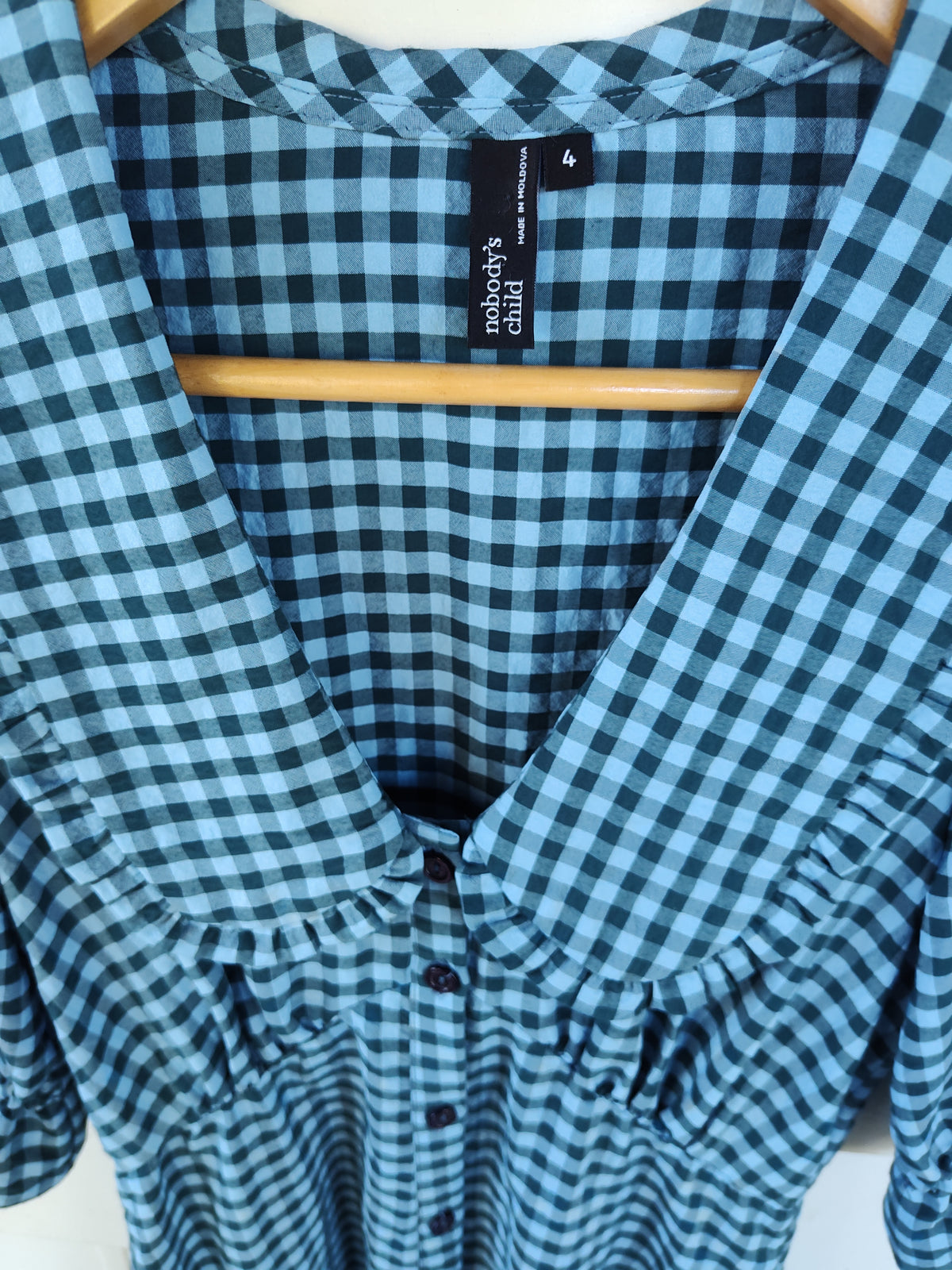 Nobody’s Child Blue Gingham Button Front Maxi Dress