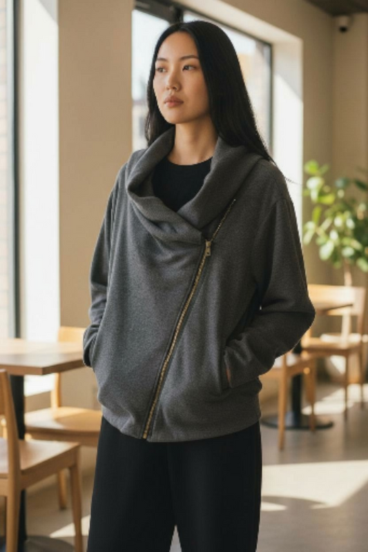 Country Road Asymmetrical Grey Sweater