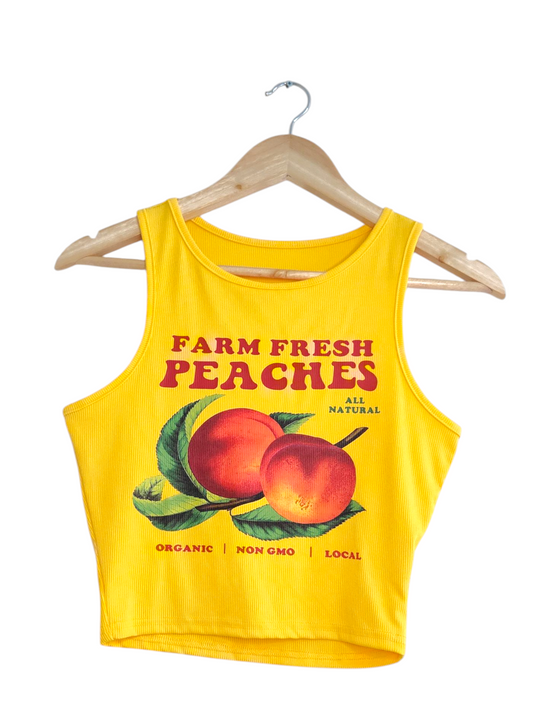 Farm Fresh Peaches Bright Yellow Graphic Tank Top