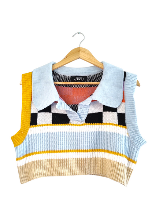 Colourblock Crop Knit Polo Vest