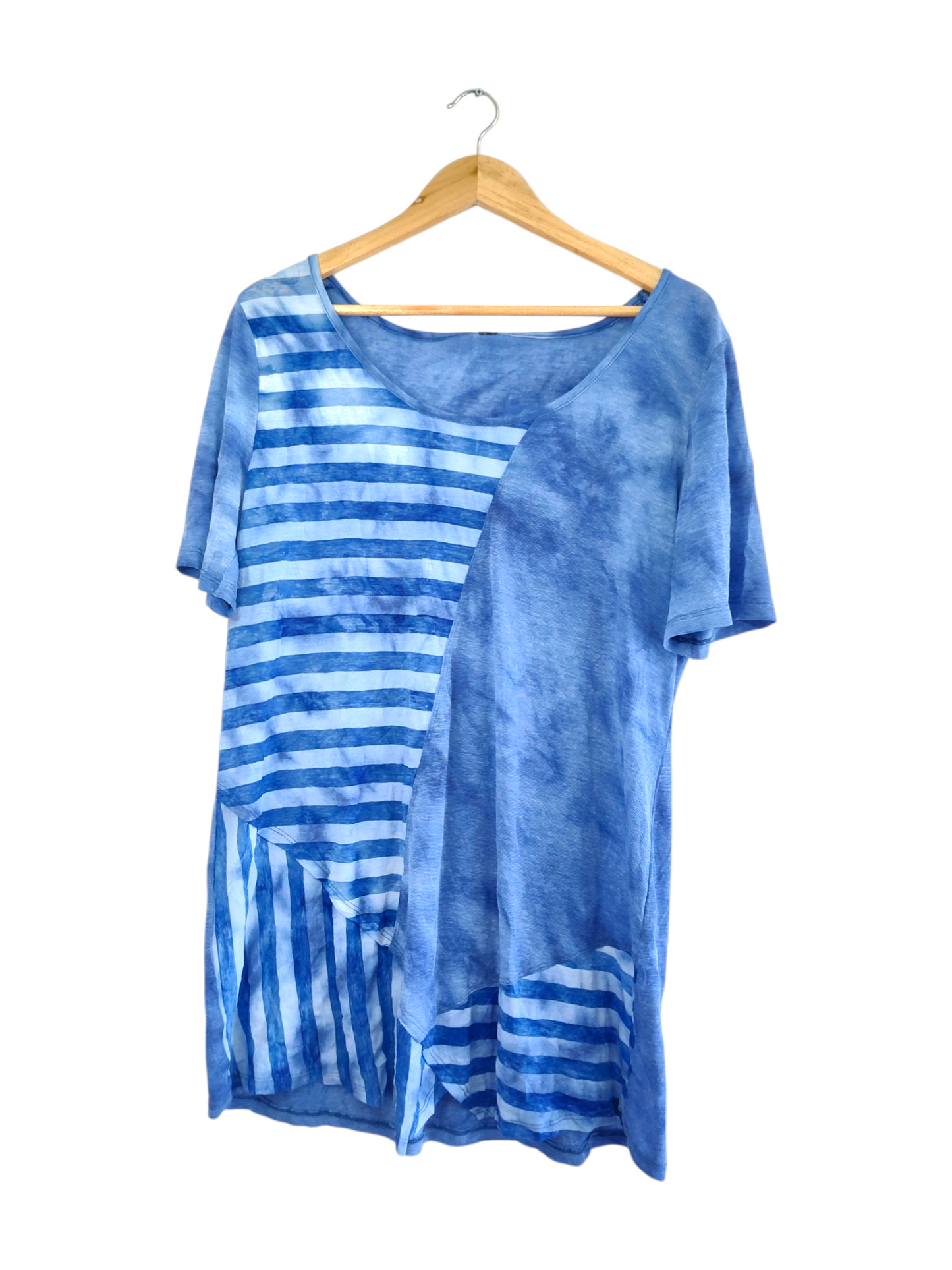 Blue Tie-Dye Asymmetrical Stripe Tee