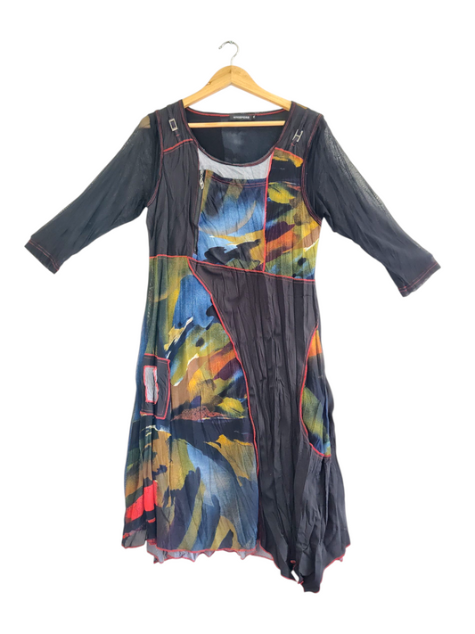 Funky Asymetrical Patchwork Sheer Sleeve Dress