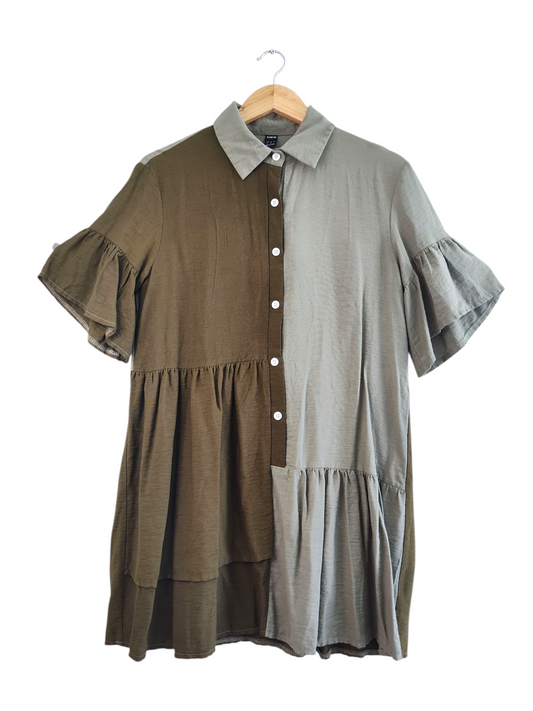 Two-Tone Tiered Shirt Dress