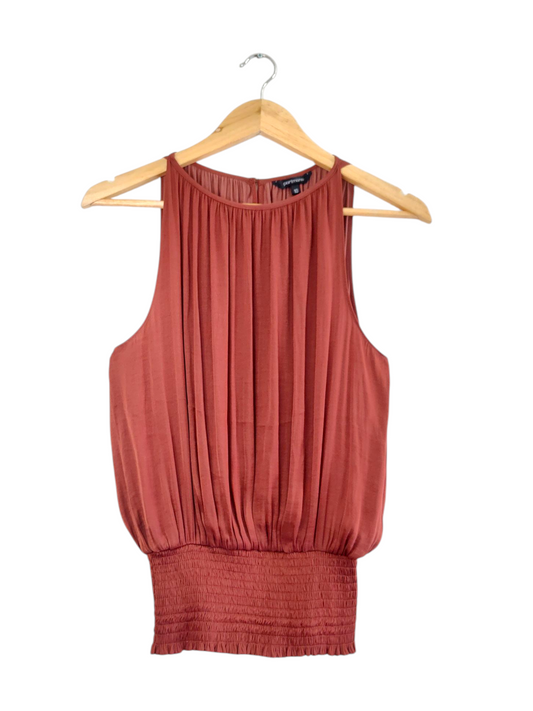 Elegant Pleated Apron Neck strapless terra Cotta Blouse