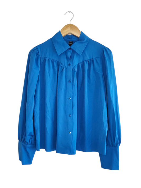 Electric Blue Button-Up Blouse