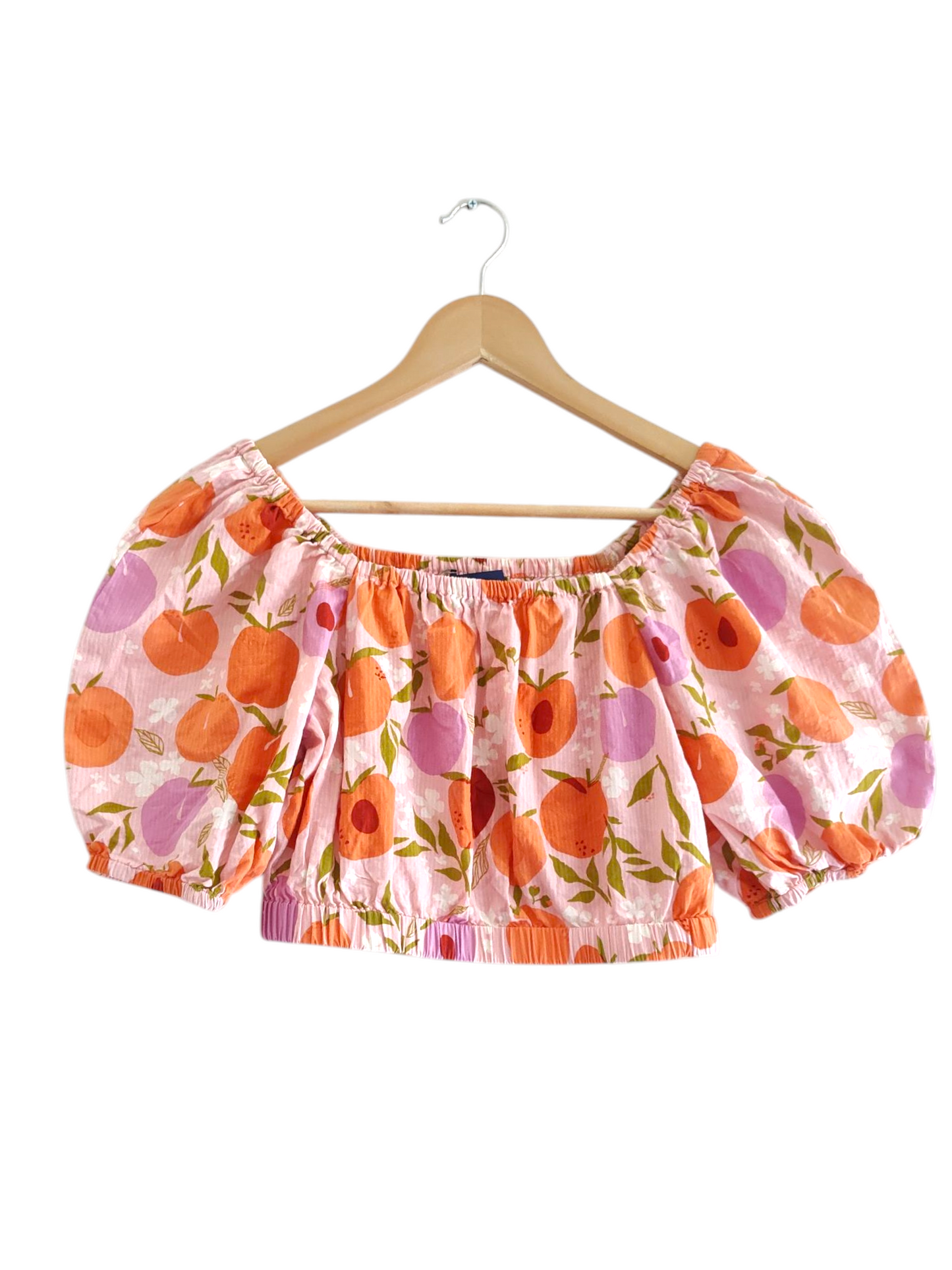 Peaches & Plums Bardot Puff Sleeve Crop Tee
