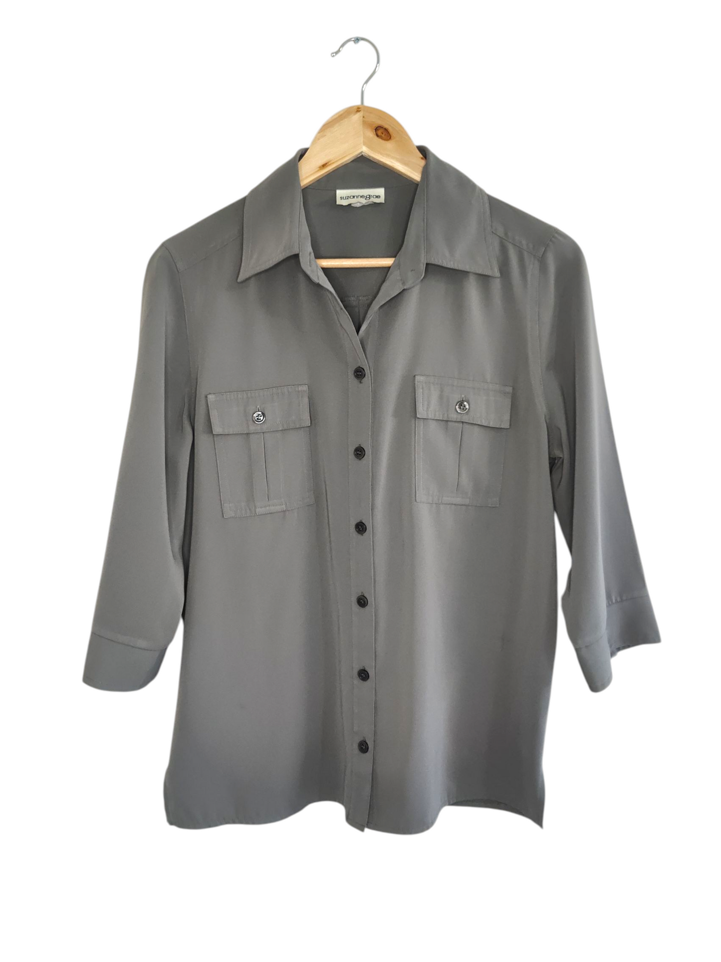 Green Grey Button Up Blouse