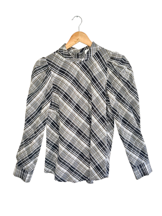 Long Sleeve Plaid Pattern Blouse