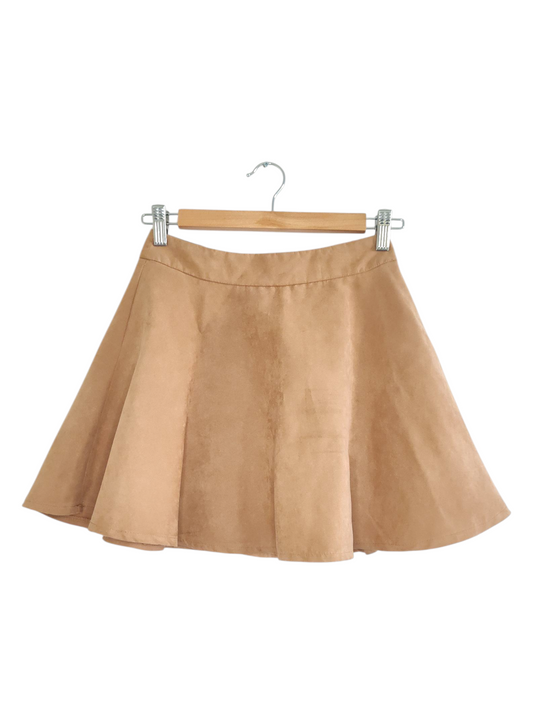 High-waisted Tan Suede Mini Skirt