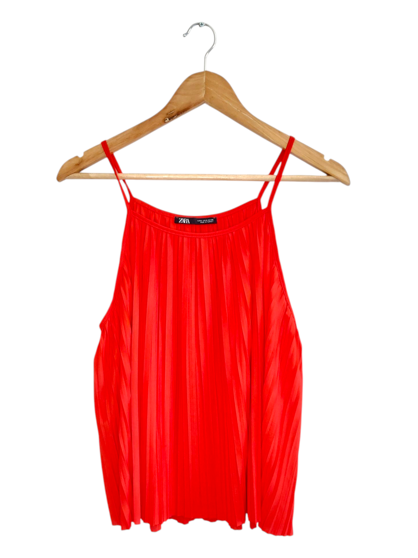 Pleated Red Sleeveless Blouse