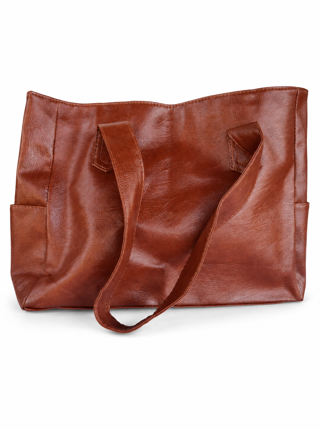 Faux Leather Cognac Brown Tote Bag