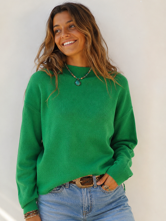 Bright green crew-neck knit jumper