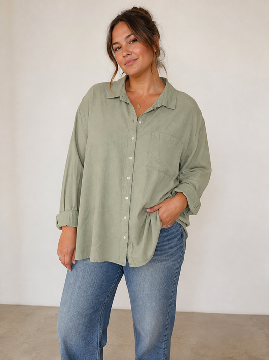 Sage Green Button Up Linen Shirt