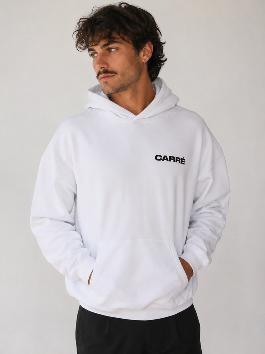 Carre White Cotton Hoodie