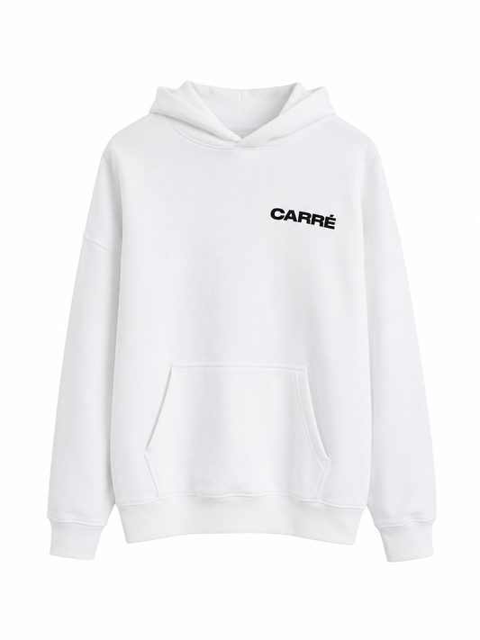 Carre White Cotton Hoodie
