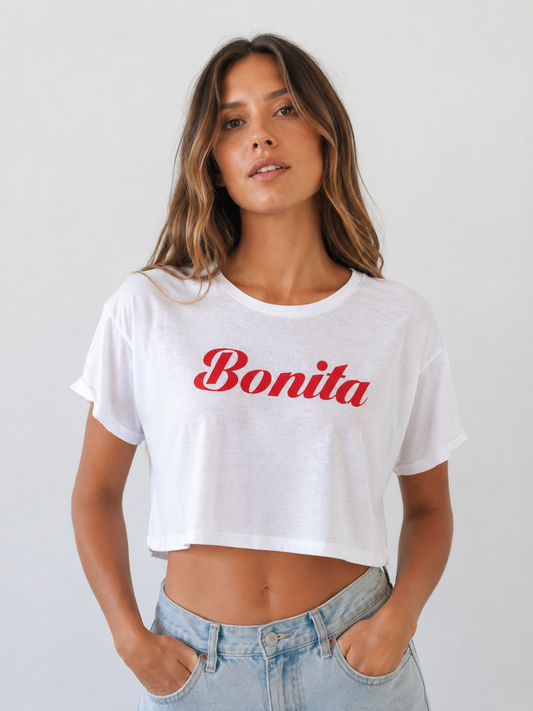White “Bonita” Graphic Crop T-Shirt