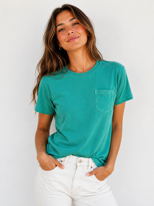 Teal Washed Cotton Pocket T-Shirt