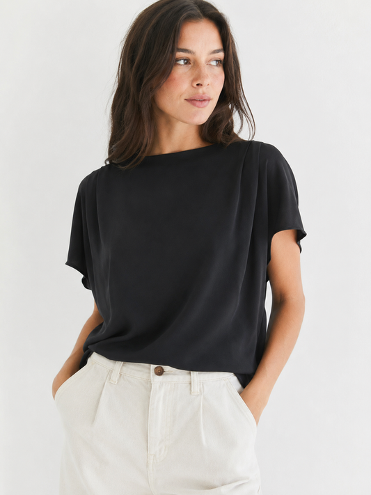 H&M Black Draped Short Sleeve Blouse