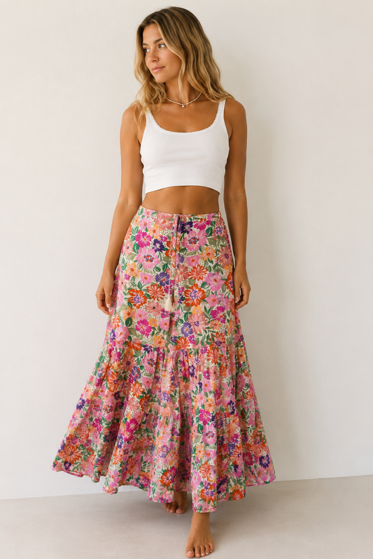 Paper Heart Colourful Floral Tiered Maxi Skirt