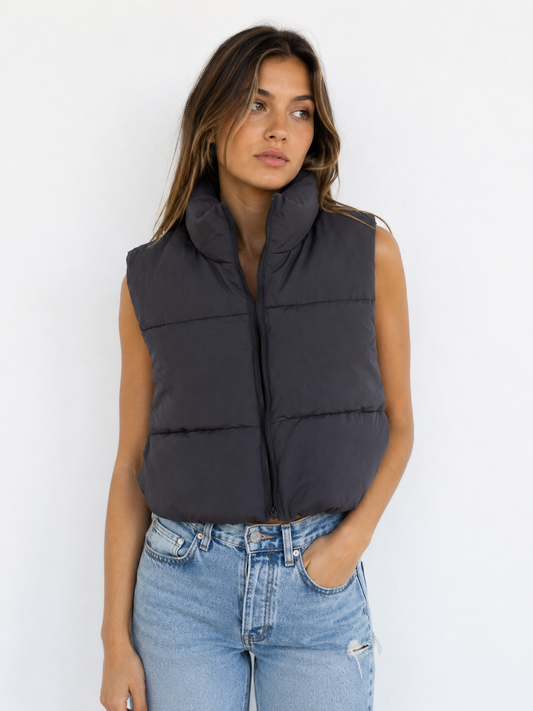 Black Cropped Puffer Vest