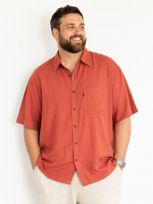 Back Bay Terracotta Linen Blend Short Sleeve Shirt