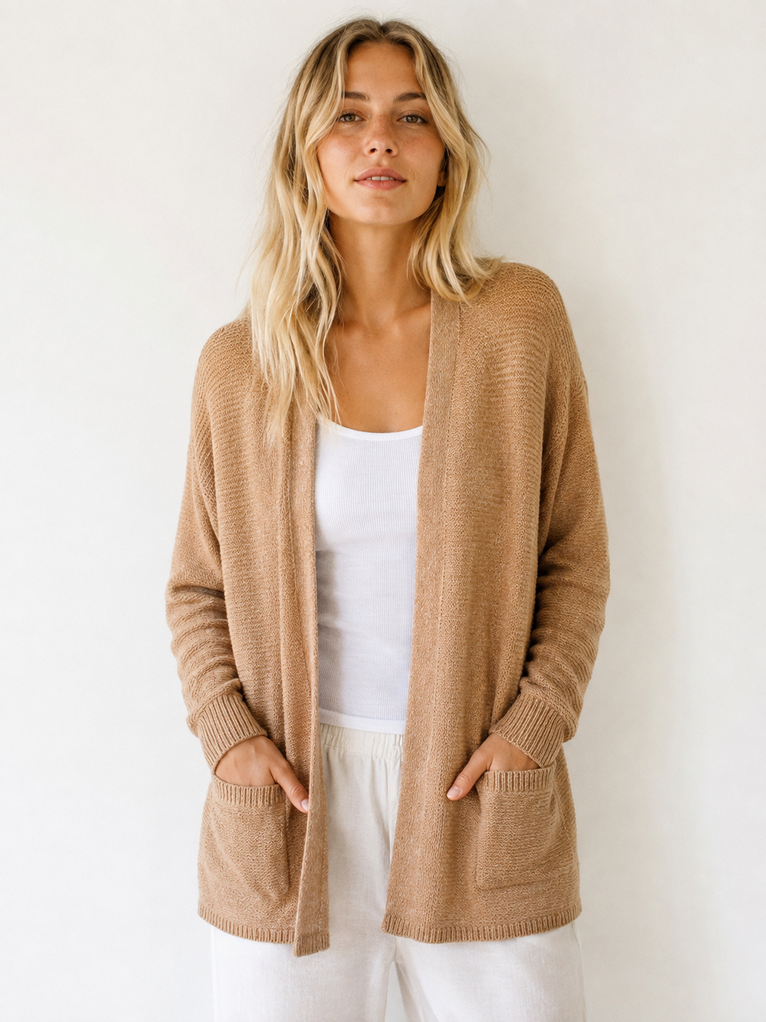 Camel Longline Knit Cardigan